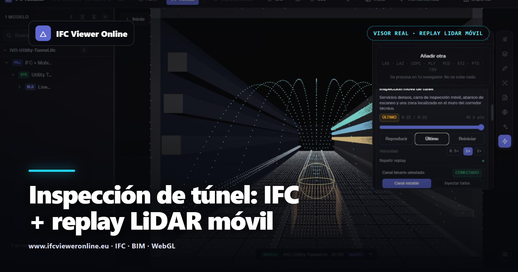 Inspección de túnel: IFC + replay LiDAR móvil — IFC Viewer Online article cover