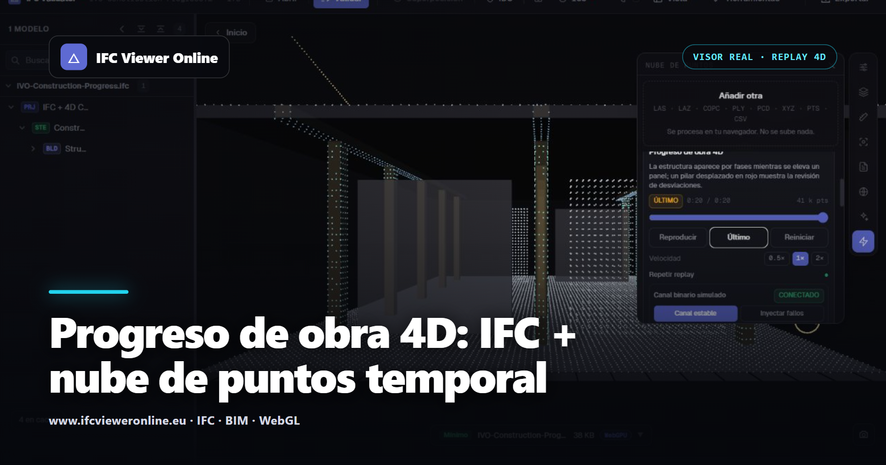 Progreso de obra 4D: IFC + nube de puntos temporal — IFC Viewer Online article cover