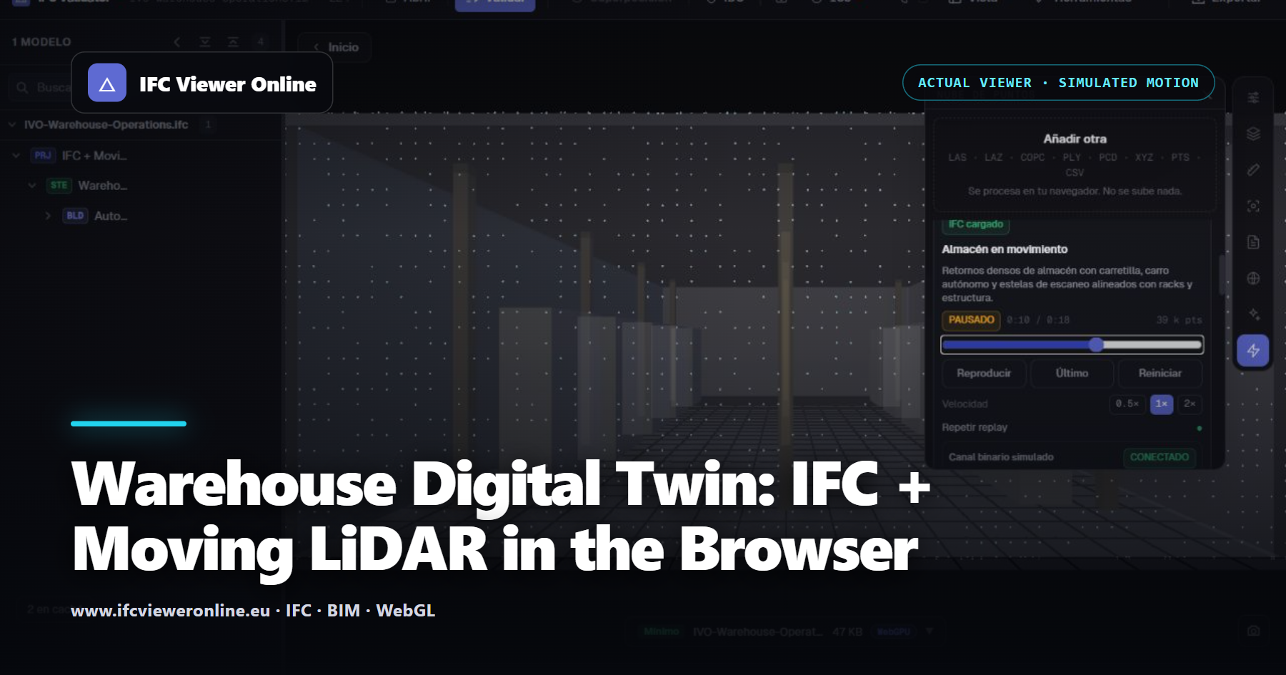 Warehouse Digital Twin: IFC + Moving LiDAR in the Browser — IFC Viewer Online article cover