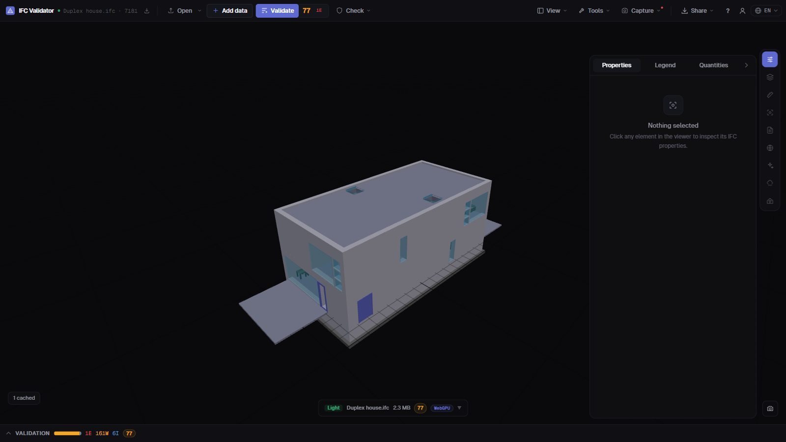 IFC Viewer ออนไลน์ฟรีแสดงโมเดลตัวอย่าง Duplex house IFC2x3 ในสามมิติ